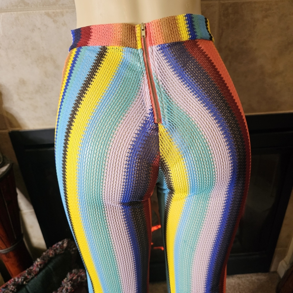 Goodtime USA Multicolor Striped Women's Flare Mesh Knit Pants. - Picture 5 of 8